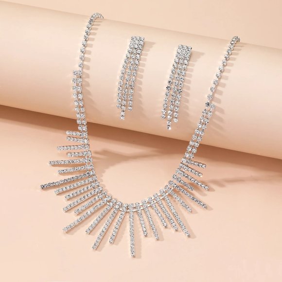 Prom Pageant Bridal Jewelry - Rhinestone Crystal Necklace & Earring Set